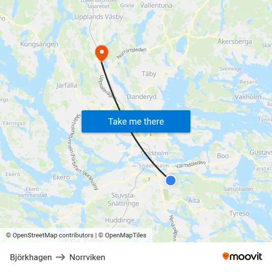 Björkhagen to Norrviken map