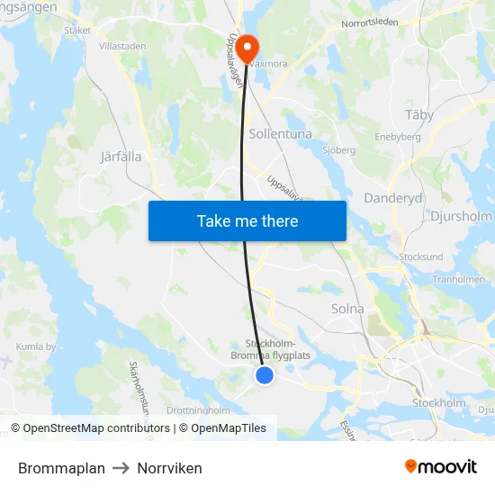 Brommaplan to Norrviken map