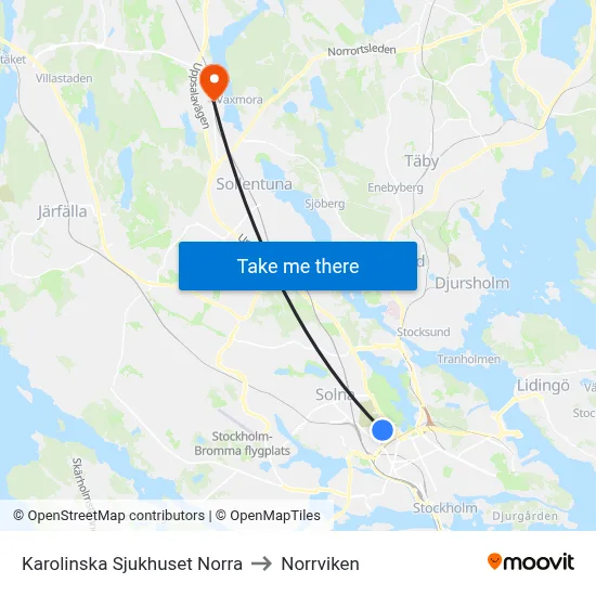 Karolinska Sjukhuset Norra to Norrviken map