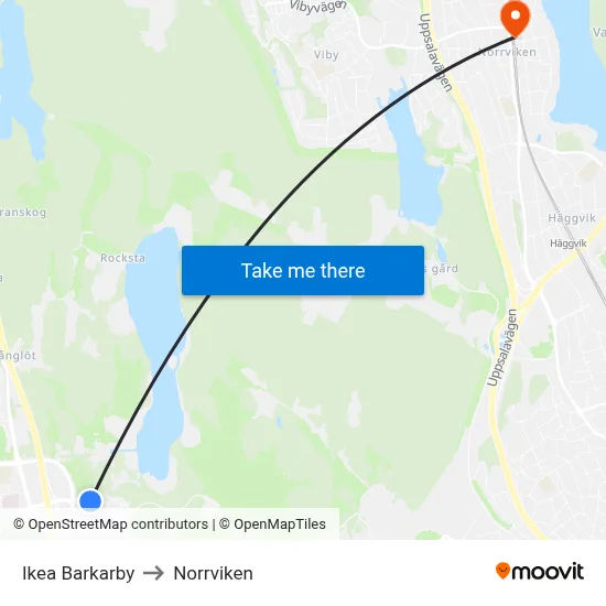 Ikea Barkarby to Norrviken map