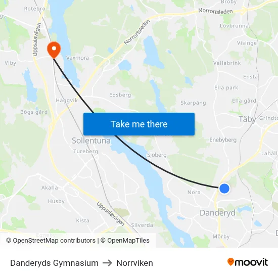 Danderyds Gymnasium to Norrviken map