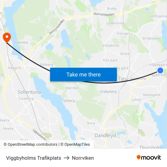 Viggbyholms Trafikplats to Norrviken map