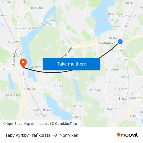 Täby Kyrkby Trafikplats to Norrviken map