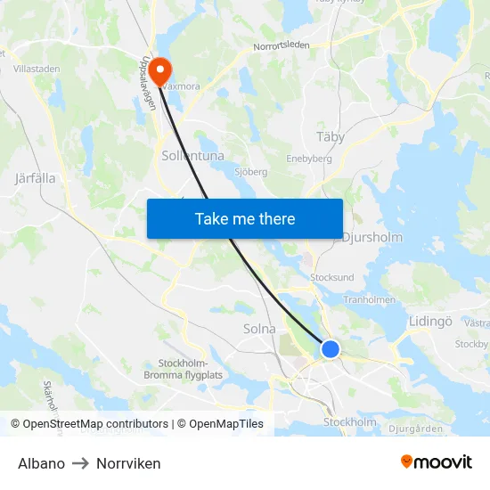 Albano to Norrviken map