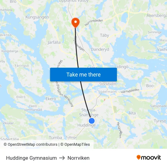 Huddinge Gymnasium to Norrviken map