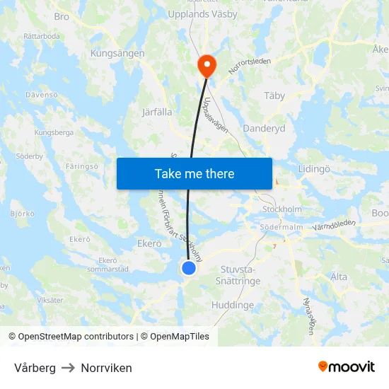 Vårberg to Norrviken map