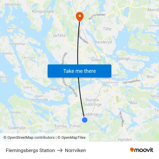 Flemingsbergs Station to Norrviken map