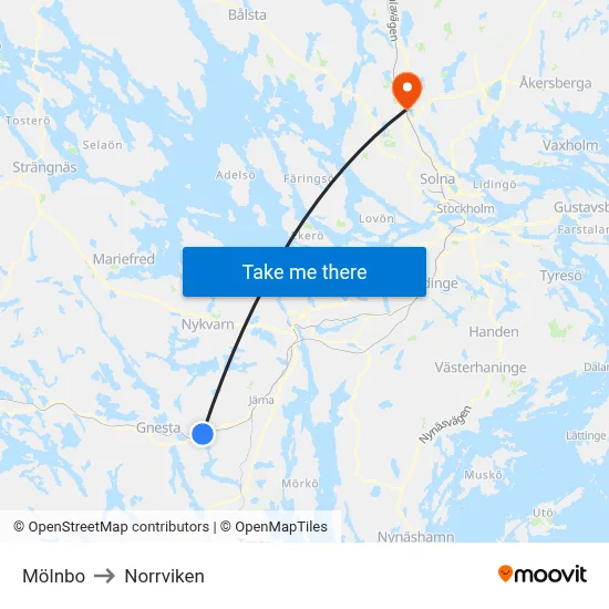 Mölnbo to Norrviken map