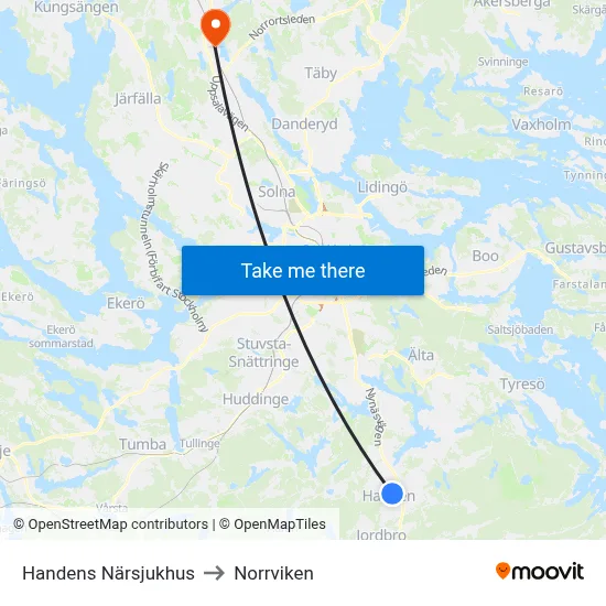 Handens Närsjukhus to Norrviken map