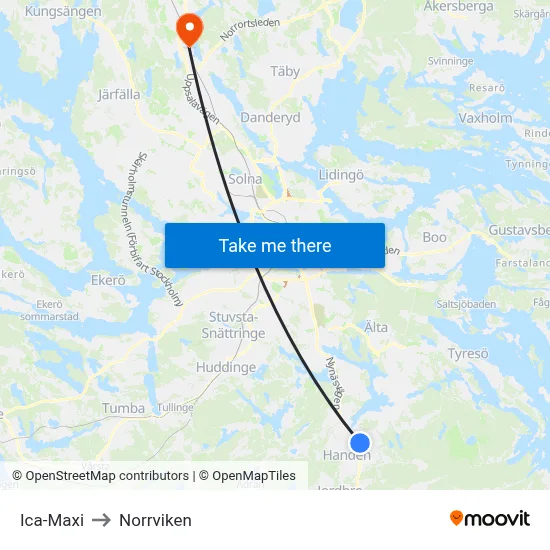 Ica-Maxi to Norrviken map