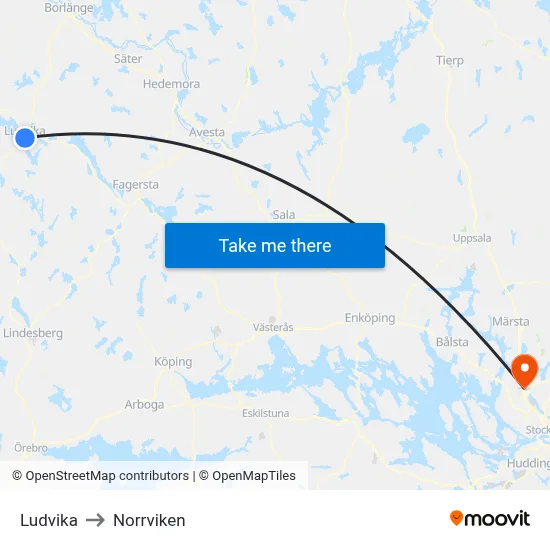 Ludvika to Norrviken map