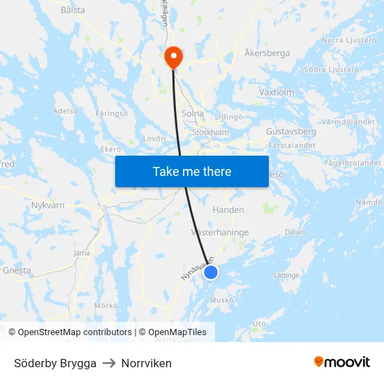 Söderby Brygga to Norrviken map