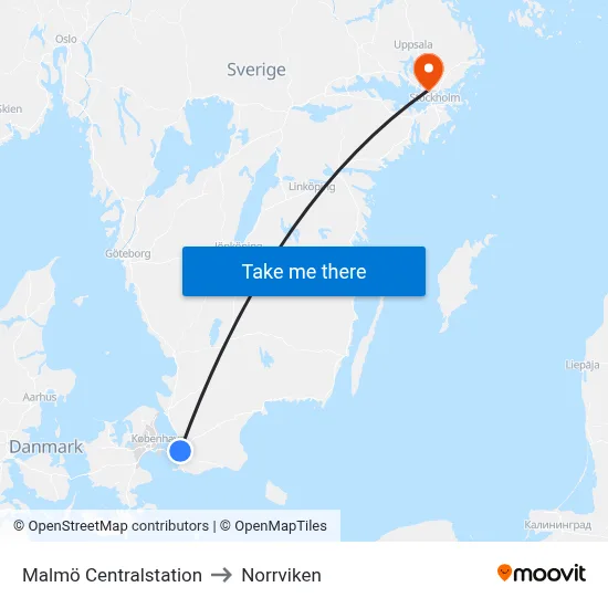 Malmö Centralstation to Norrviken map
