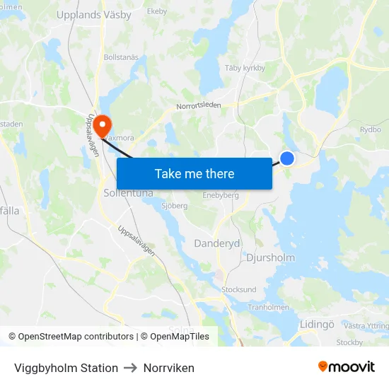 Viggbyholm Station to Norrviken map