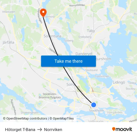 Hötorget T-Bana to Norrviken map