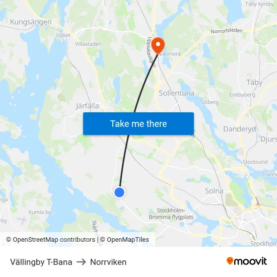 Vällingby T-Bana to Norrviken map