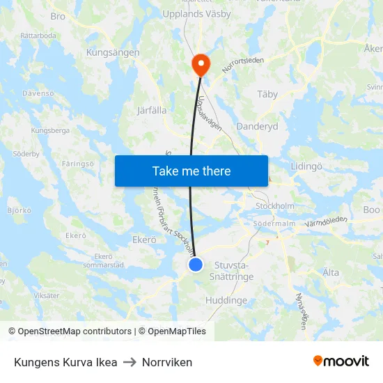 Kungens Kurva Ikea to Norrviken map