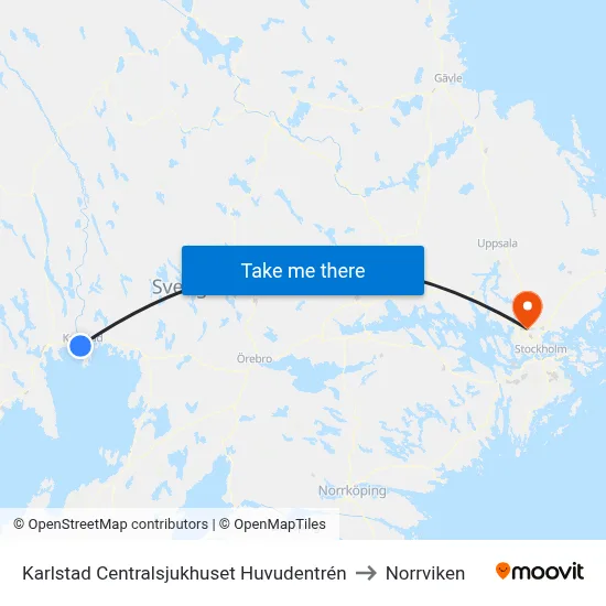 Karlstad Centralsjukhuset Huvudentrén to Norrviken map