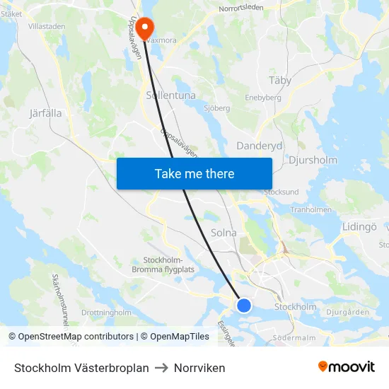 Stockholm Västerbroplan to Norrviken map