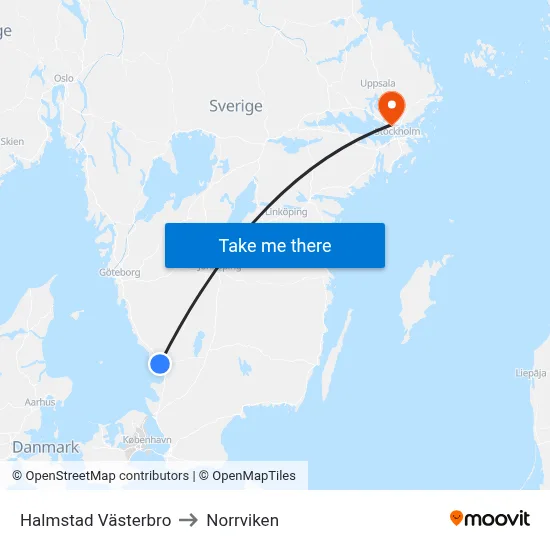 Halmstad Västerbro to Norrviken map