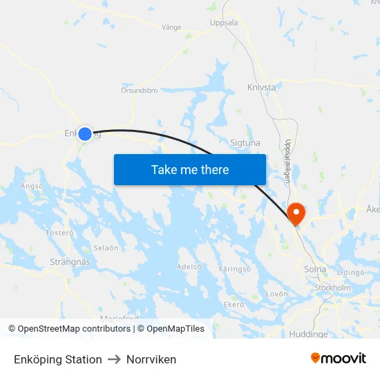 Enköping Station to Norrviken map