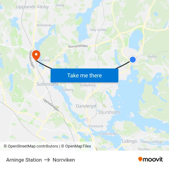Arninge Station to Norrviken map