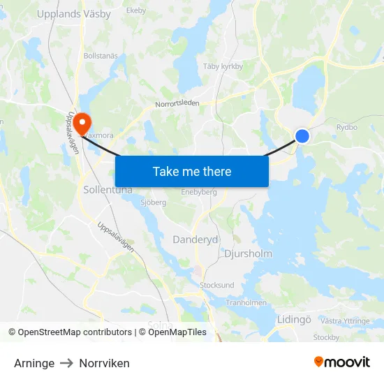 Arninge to Norrviken map