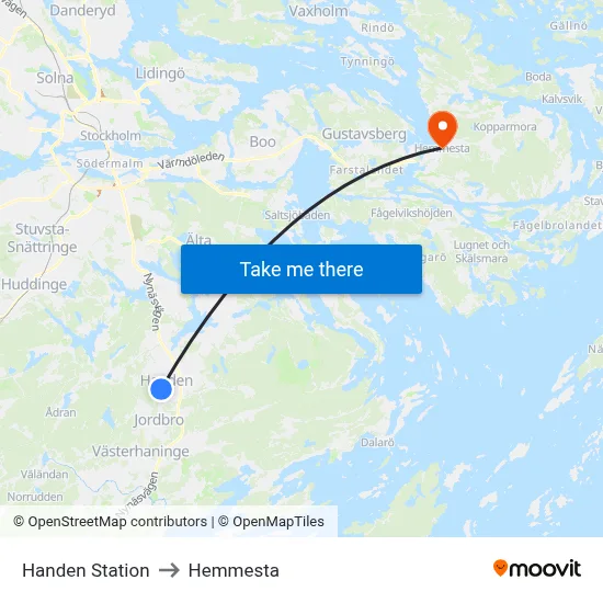 Handen Station to Hemmesta map
