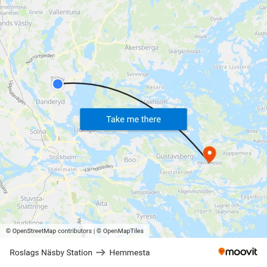 Roslags Näsby Station to Hemmesta map