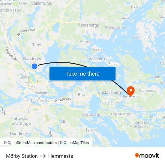 Mörby Station to Hemmesta map