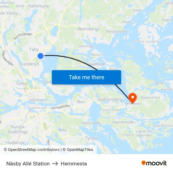 Näsby Allé Station to Hemmesta map