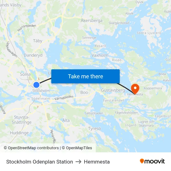 Stockholm Odenplan Station to Hemmesta map