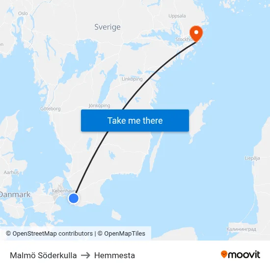 Malmö Söderkulla to Hemmesta map