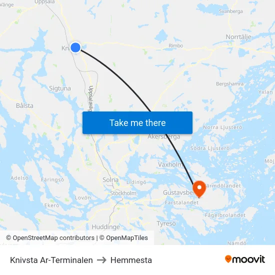Knivsta Ar-Terminalen to Hemmesta map