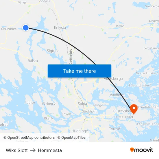 Wiks Slott to Hemmesta map