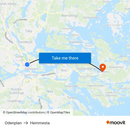 Odenplan to Hemmesta map