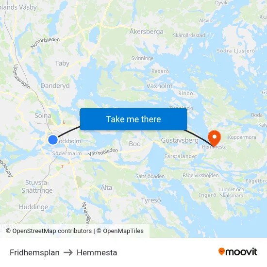Fridhemsplan to Hemmesta map