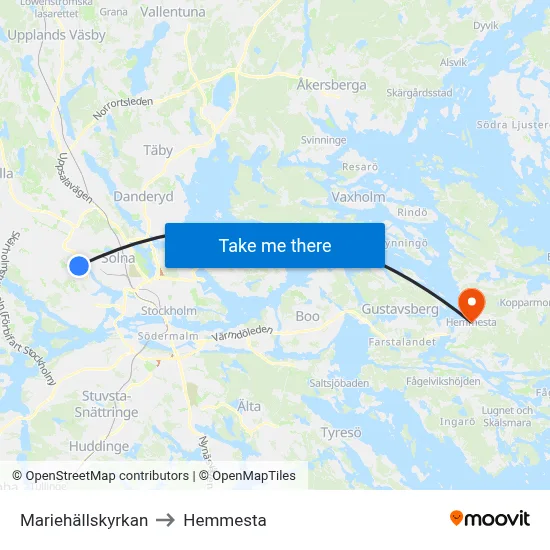 Mariehällskyrkan to Hemmesta map