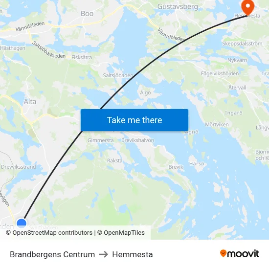 Brandbergens Centrum to Hemmesta map