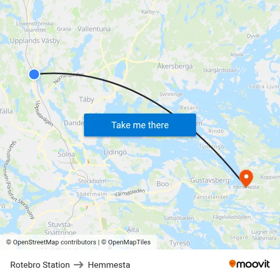 Rotebro Station to Hemmesta map