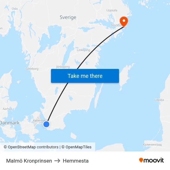 Malmö Kronprinsen to Hemmesta map