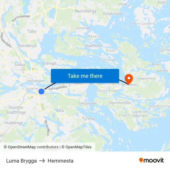 Luma Brygga to Hemmesta map