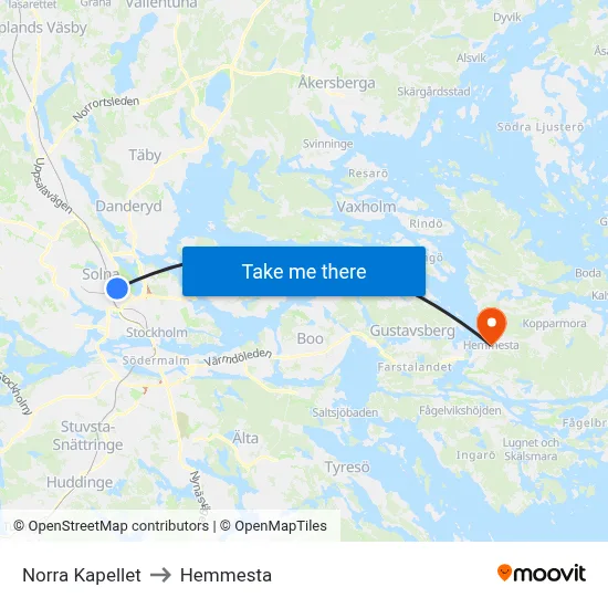 Norra Kapellet to Hemmesta map