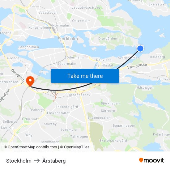 Stockholm to Årstaberg map