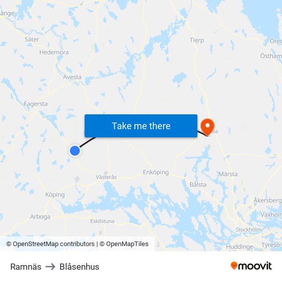 Ramnäs to Blåsenhus map
