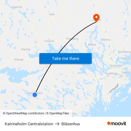 Katrineholm Centralstation to Blåsenhus map