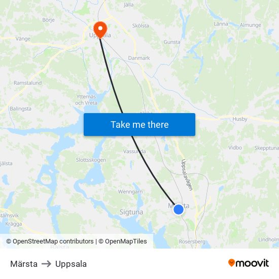 Märsta to Uppsala map