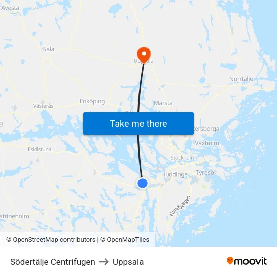 Södertälje Centrifugen to Uppsala map