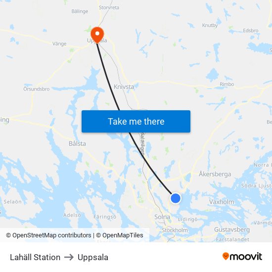 Lahäll Station to Uppsala map