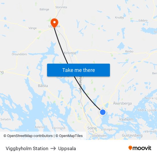 Viggbyholm Station to Uppsala map